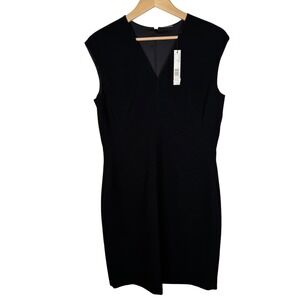 Elie Tahari Fern Sheath Dress Black Womens 12 Sleeveless V Neck Knee Length